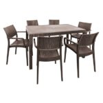 COMBO DE COMEDOR RATÁN + 6 SILLAS CON BRAZO CAFÉ OSCURO PICA